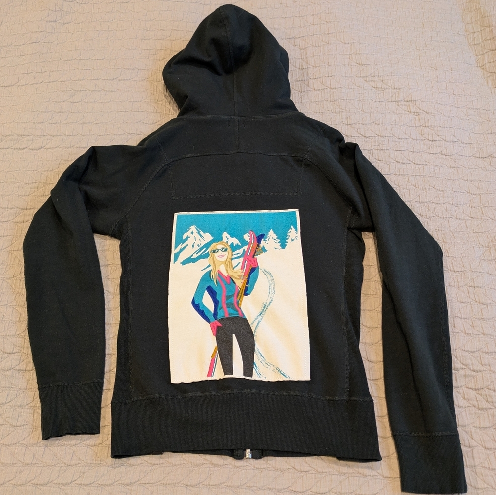 Neve Hooded Zip Up Graphic Retro Apre Ski Sweatshirt
